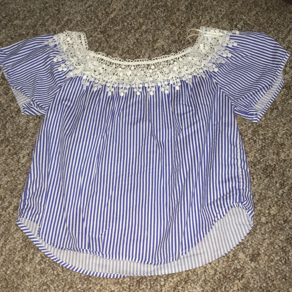 Blue and white strip lace shirt